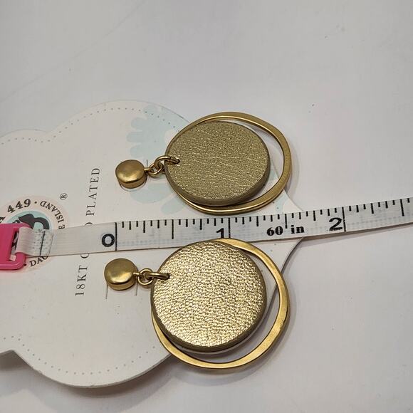 Spartina Spot On Leather 18k Brushed Gold Plated Earrings Dangle Post Round New - Picture 5 of 5